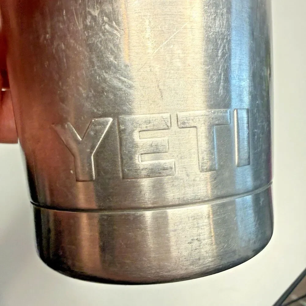Yeti 40 oz Stainless Steel Tumbler Dad's Drink Hands Off Travel Mug Straw EUC